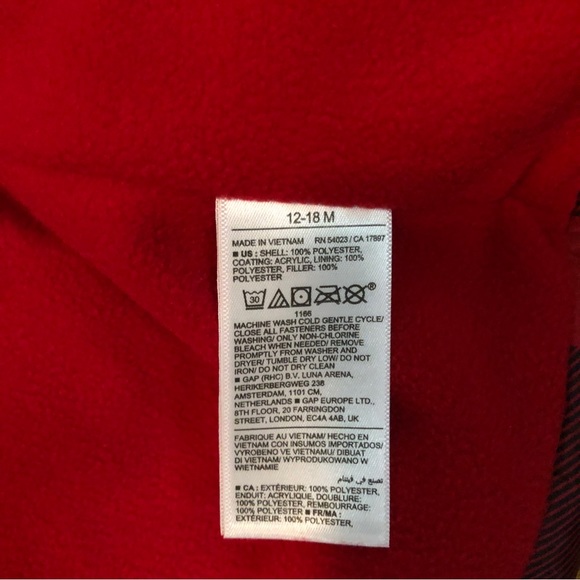 New Old Navy Frost Free, Red Buffalo Checker Quilted Puffer Jacket 12-18M - Picture 6 of 8